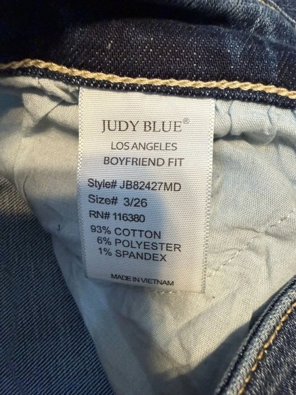Judy Blue Boyfriend Fit Medium Wash Distressed Mid Rise Jeans 3/26 Stretch Boho